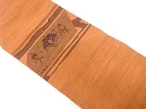 手織り節紬　変わり横段に花模様　名古屋帯